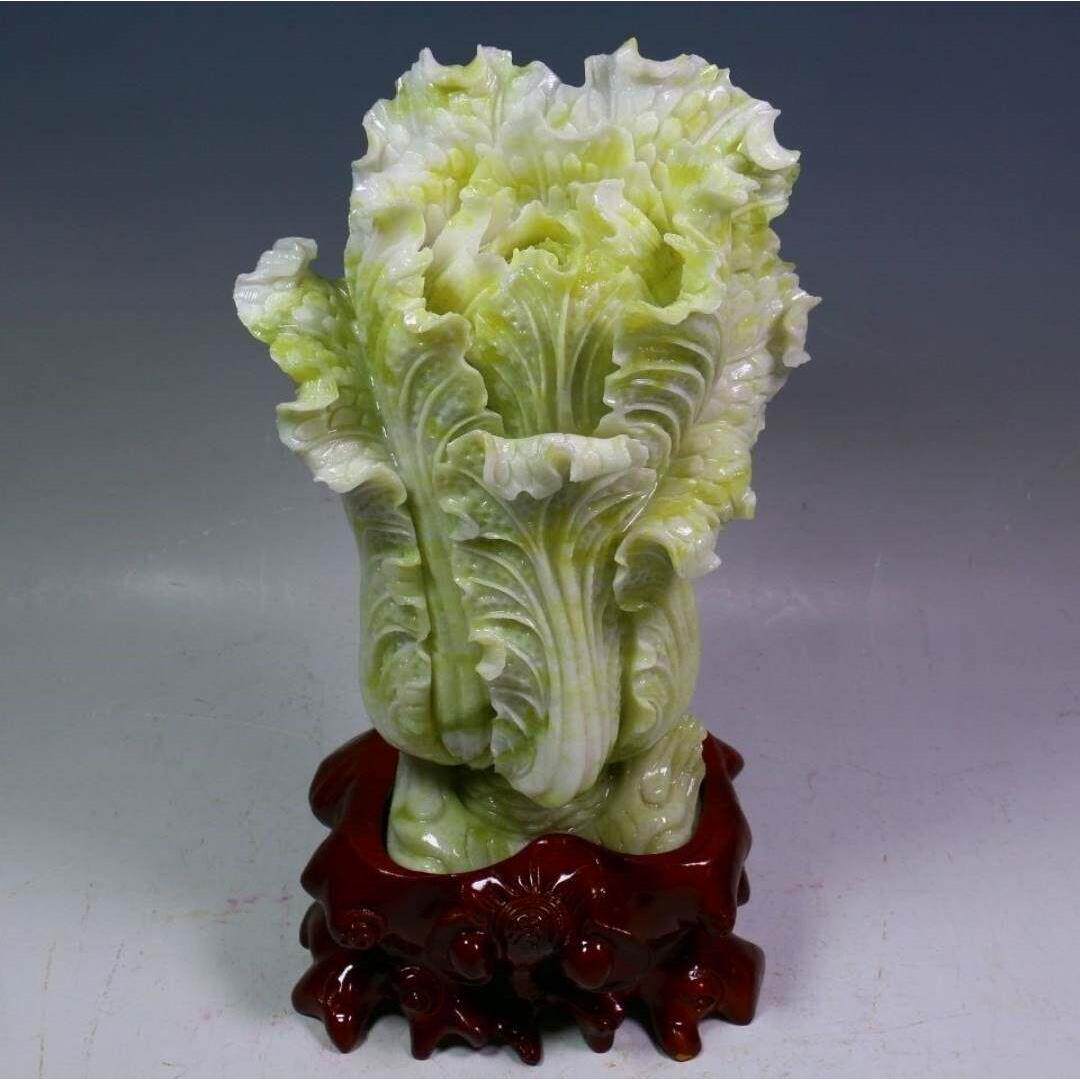 大师制白菜摆件坐地生财天然岫岩玉石原石招财家居装饰博古架摆设
