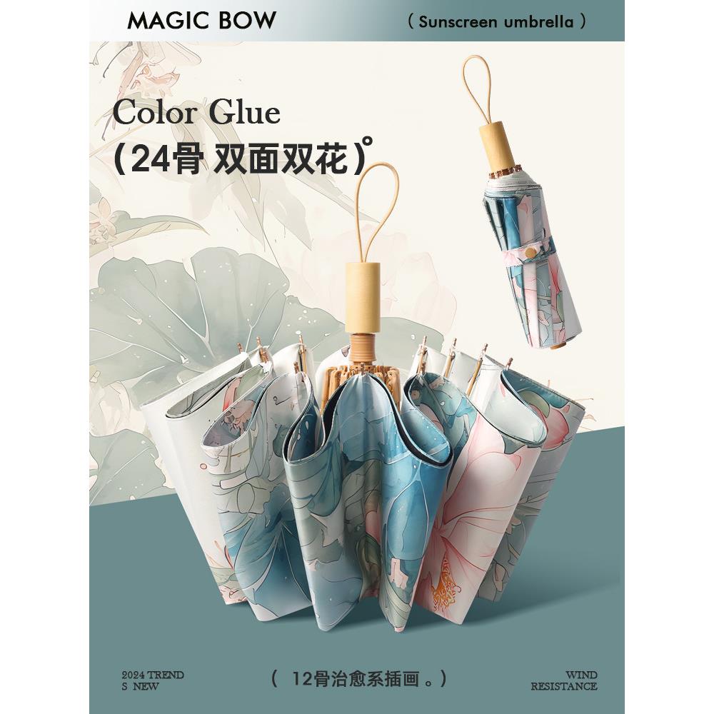 24骨双层双花遮阳伞，防紫外线遮阳伞，女式折叠式遮阳伞，防风加