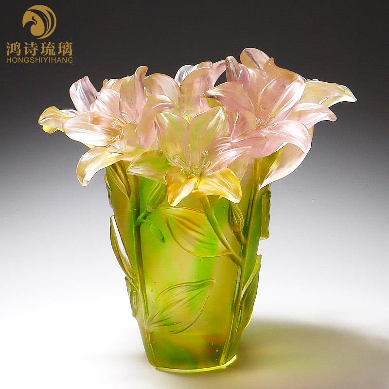 琉璃艺术品百合花花瓶摆件客厅插花玄关餐桌轻奢装饰品搬新家礼物