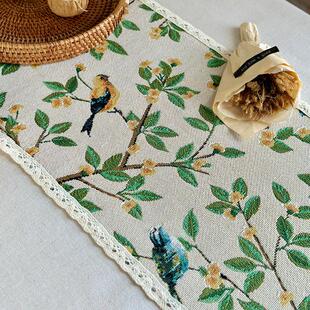 森系植物花鸟提花桌旗布ins流苏餐桌茶几阳台民宿餐边柜电视柜桌