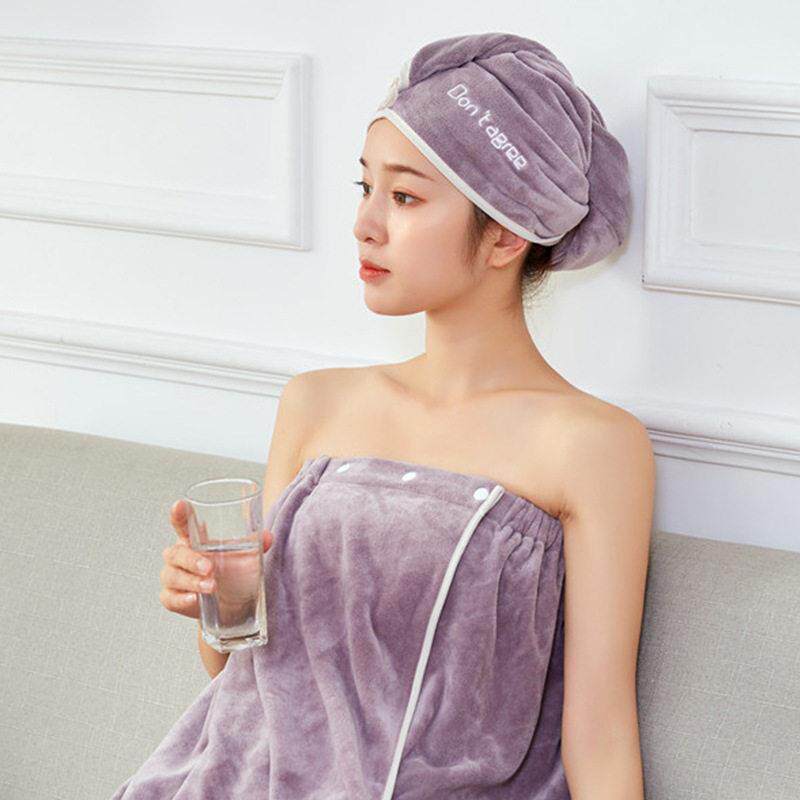 韩国浴巾女抹胸可穿可裹吸水速干加厚珊瑚绒ins风干发帽浴裙套装