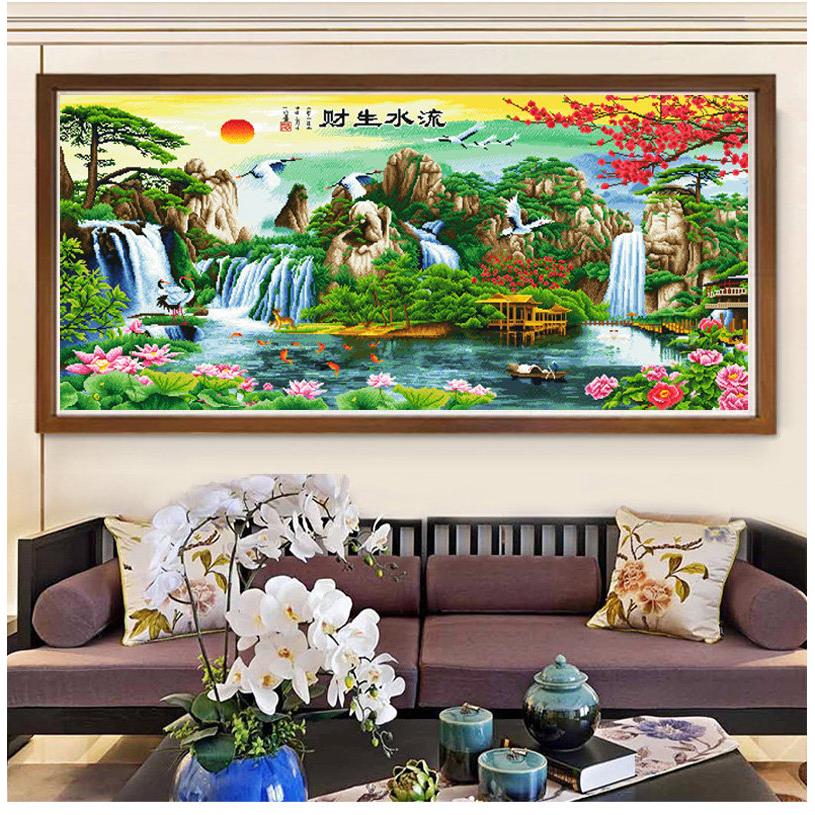 十字绣成品已绣好机绣新款客厅挂画 画大画 画 流水生财风景大画
