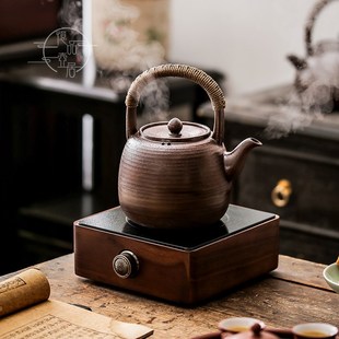大容量闷泡煮茶器电陶简约炭炉养生 家用纯手工提梁粗陶壶防烫中式
