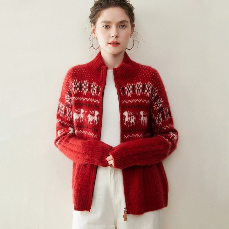 秋冬新款提花拉链山羊绒开衫女外套毛衣加厚半高领针织打底衫上衣,女装/女士精品,羊绒衫,淘宝优惠券,粉丝福利购,淘宝优惠卷