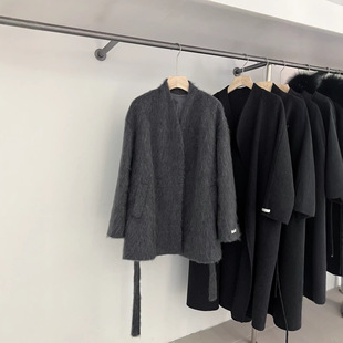 濮院山羊绒大衣26秋冬新款拉绒长毛中长系带收腰宽松显瘦羊毛外套