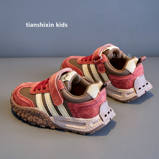 儿童运动鞋真皮2025春秋新款男童阿甘鞋加绒跑步鞋女童德训宝宝鞋