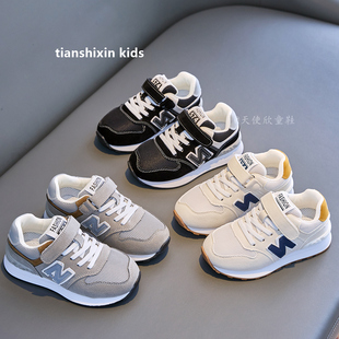男童鞋子春秋款2025新款女童N字运动鞋加绒儿童二棉鞋真皮休闲鞋