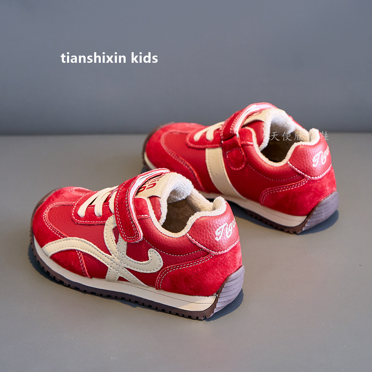 儿童阿甘鞋真皮红色女童运动鞋秋冬加绒2025新款男童二棉鞋休闲鞋