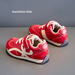 儿童阿甘鞋真皮红色女童运动鞋秋冬加绒2025新款男童二棉鞋休闲鞋