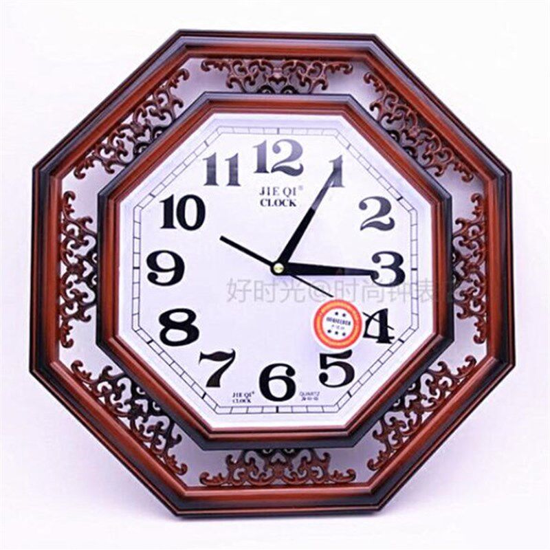 杰琪钟表八角形中式古典仿古静音挂钟田园静音挂钟客厅卧室挂钟