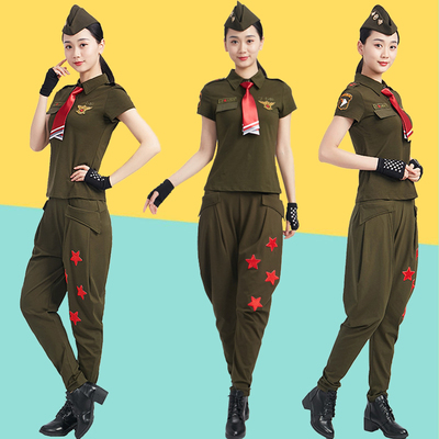 水兵舞服装女吉特巴套装军绿水冰舞上衣演出服T恤新款高腰广场舞