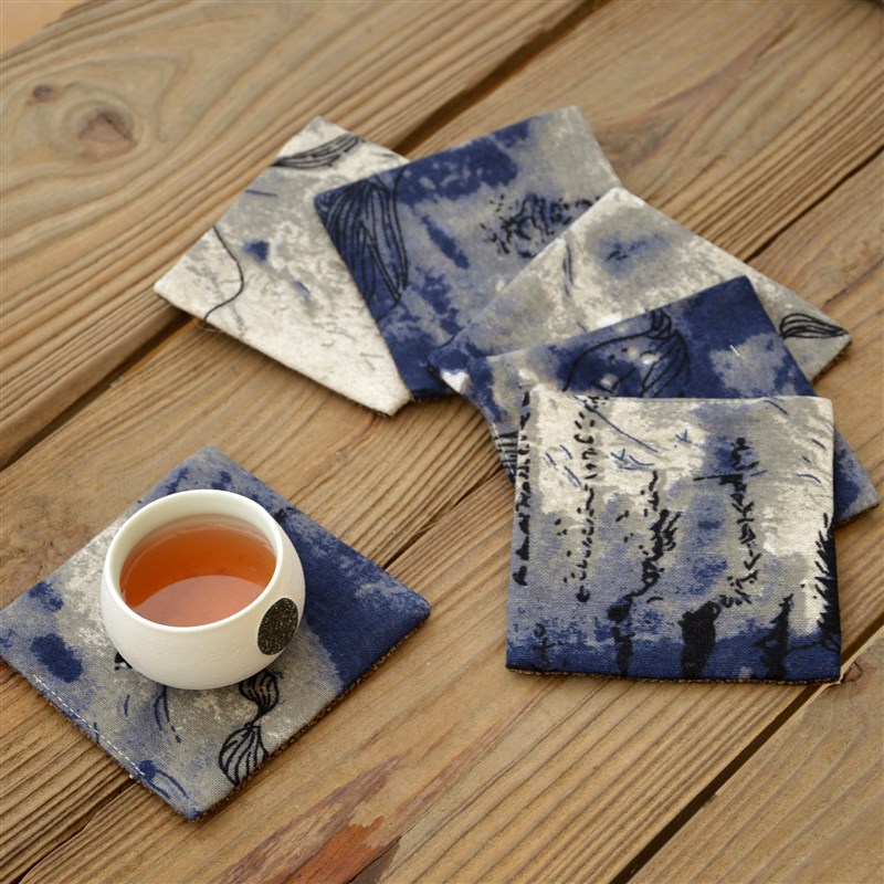 中式泼墨杯垫 布艺吸水垫棉麻隔热垫古典复古茶道茶壶垫桌垫餐垫