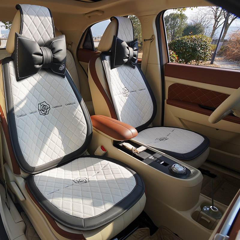汽车坐垫四季通用亚麻小香风高级感单片座垫女士女神后排垫山茶花,汽车用品/电子/清洗/改装,通用座套/座垫,淘宝优惠券,粉丝福利购,淘宝优惠卷