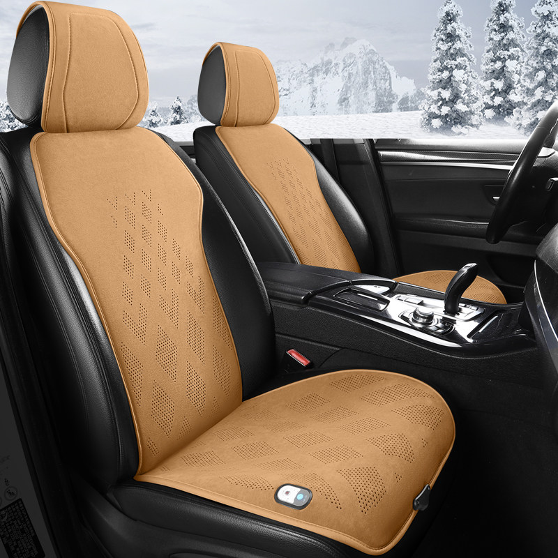 汽车加热坐垫冬季单双座椅垫车载电加热改装毛绒座垫12V制热保暖