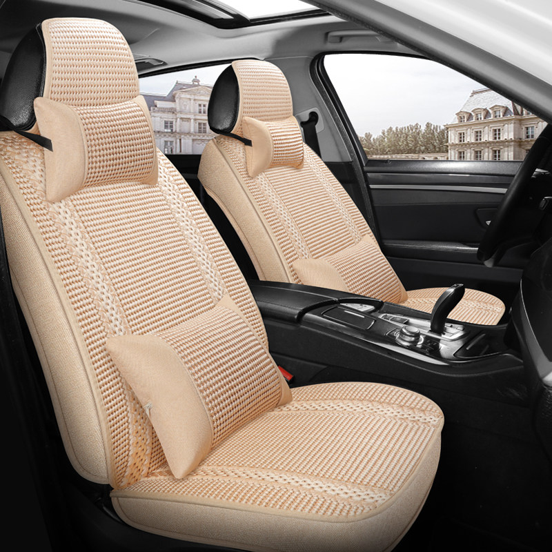 汽车坐垫夏季凉垫冰丝编织布艺座垫全包围座套透气四季通用座椅垫