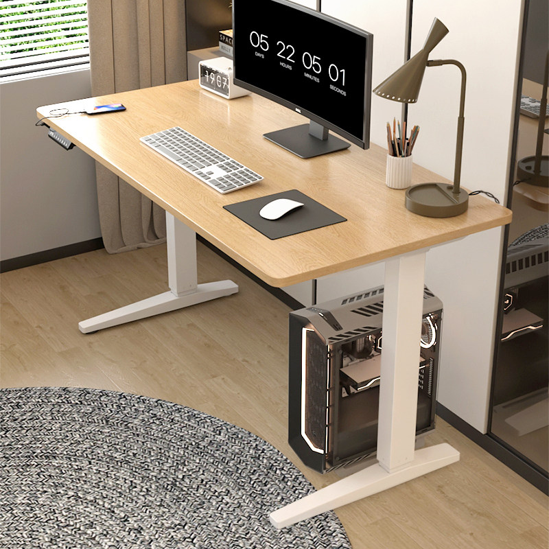 实木升降电脑桌家用办公桌子学生简约现代书桌台式可调节学习桌