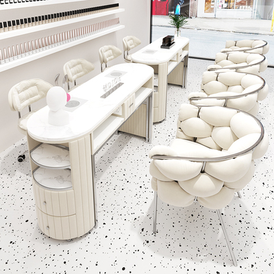 中闽芸尚不锈钢美甲桌椅套装组合奶油风内嵌吸尘器美甲台不会漏灰