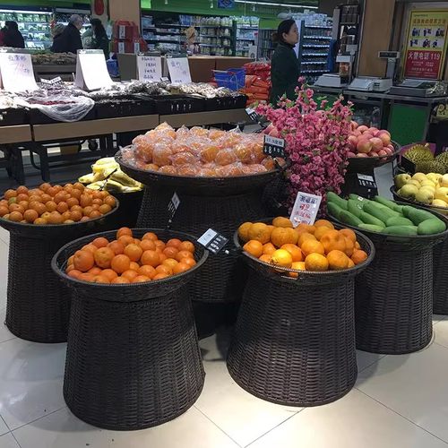 水果堆头篮超市商场水果架陈列篮编织篮货架藤编篮展示筐展示藤筐