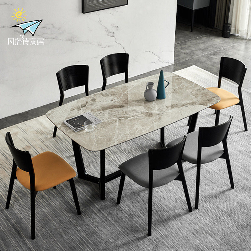 意大利进口岩板餐桌椅现代简约家用实木餐桌椅组合三防科技布餐椅