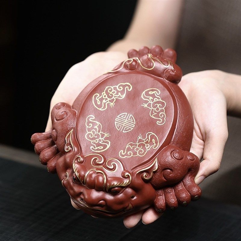 宜兴紫砂【描金金蟾壶托】茶承茶托紫砂壶承茶盘紫砂办公室干泡台