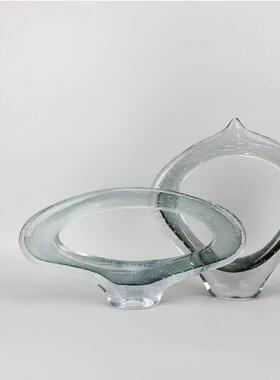 渐变墨绿色琉璃水晶摆件现代简约样板房展厅家居客厅桌面工艺饰品