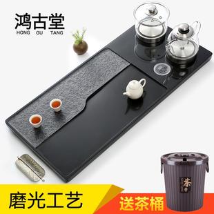 全自动上水烧水壶一体电磁炉家用茶具石头茶台 天然乌金石茶盘套装