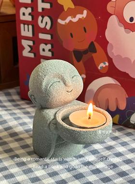 「无聊瞭 深夜让点亮烛火的小和尚陪你」禅意装饰桌面小摆件礼物