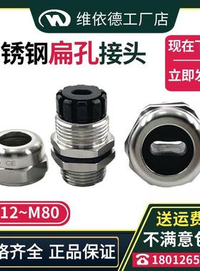 M12-M72不锈钢扁孔电缆接头TP304SS扁芯锁紧固定头防水密封填料函