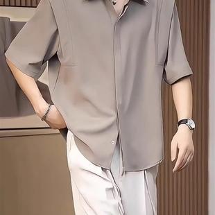 衬衫 轻熟风暗扣五分袖 冰丝短袖 男夏季 衬衣男 韩版 潮流高级垂感中袖