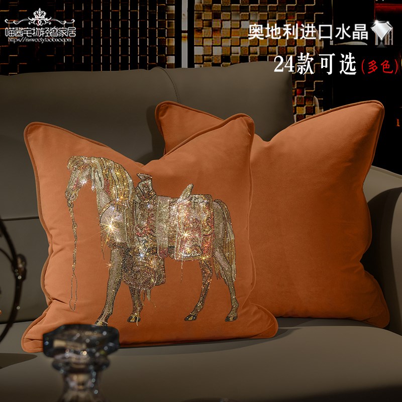 欧式奢华H马天鹅绒奥地利进口水晶烫钻高档抱枕沙发靠垫含芯+礼盒