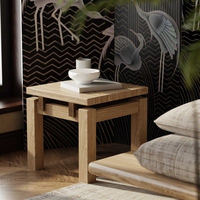 无边界家具白蜡木原木矮凳咖啡厅儿童读书角简约现代边几方型桌子