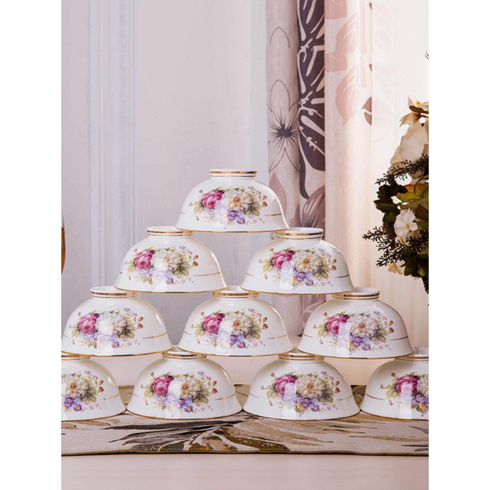 家用碗套装轻奢欧式10个4.5英寸5英寸景德镇骨瓷饭碗米饭碗陶瓷碗,餐饮具,碗,淘宝优惠券,粉丝福利购,淘宝优惠卷