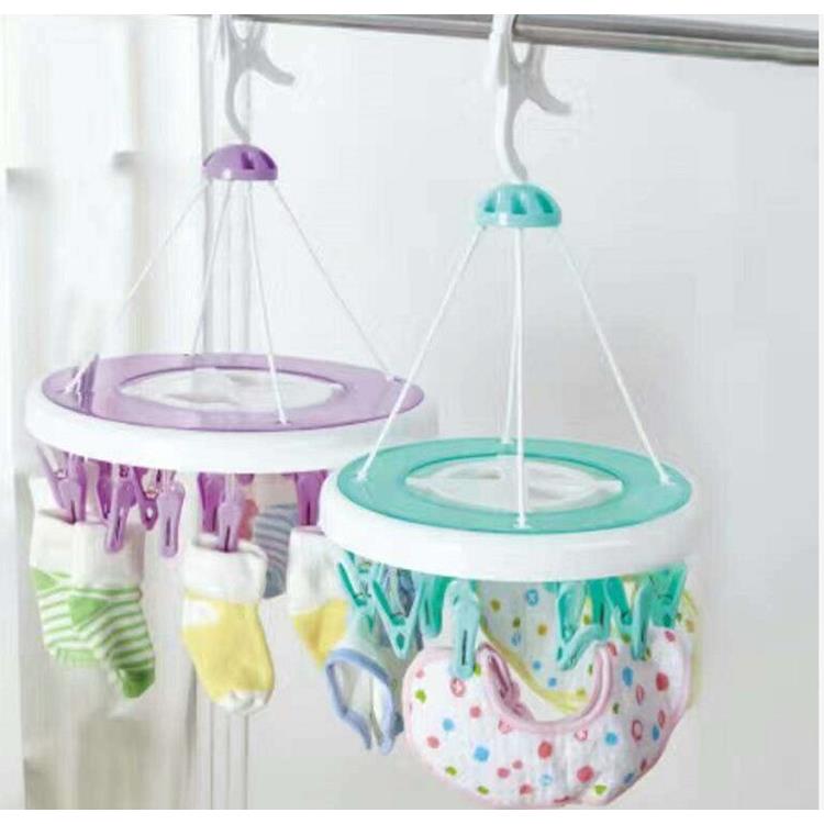 20夹婴儿衣架宝宝内衣多功能塑料小夹子挂钩圆形家用防风大晾衣架