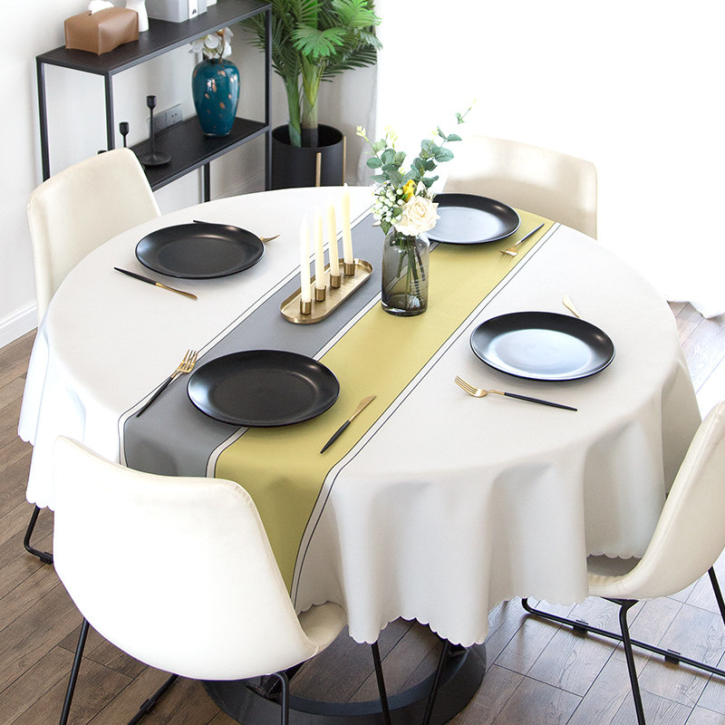 双桌旗款简约创意拼色圆桌餐布棉麻防水防烫免洗加厚圆形台布,居家布艺,桌布,淘宝优惠券,粉丝福利购,淘宝优惠卷