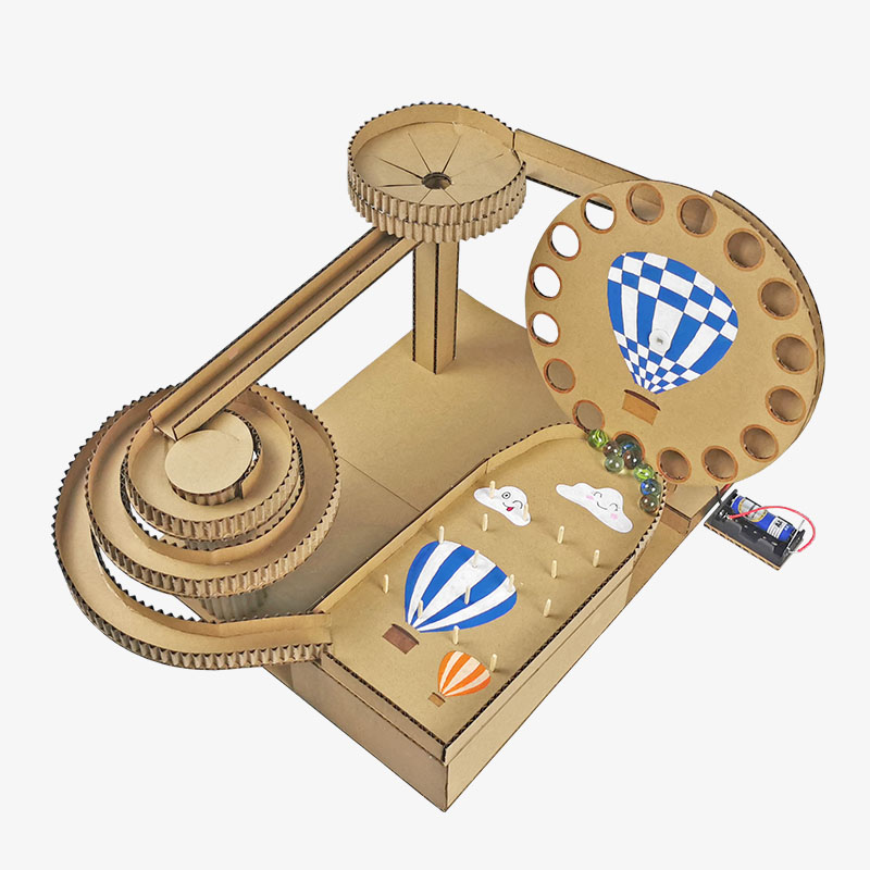自动过山车双轨道纸板材料包滚珠手工diy幼儿作业循环弹珠玩教具