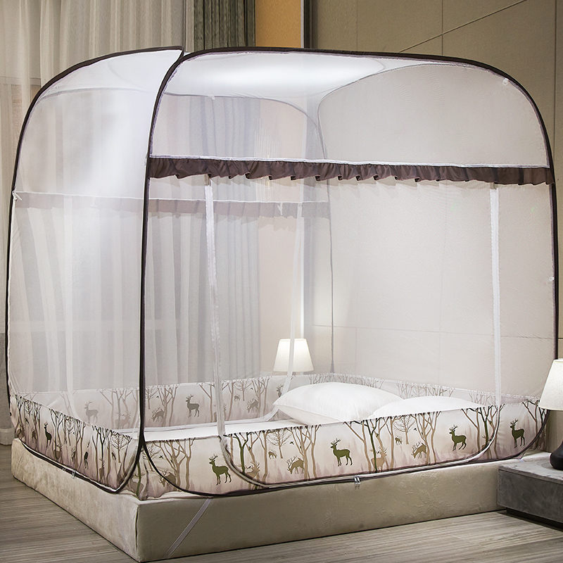 蒙古包蚊帐家用1.5m床1.8m免安装防摔儿童支架1.2全封闭拉链式2米