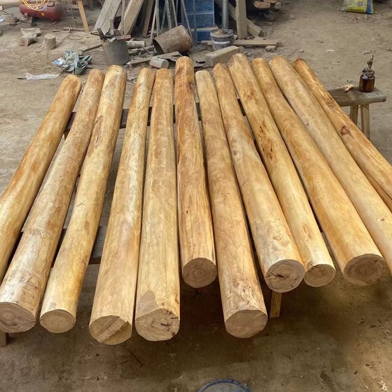 老榆木实木隔断柱子原木房梁木老旧木头凉亭玄关装饰立柱圆木木材