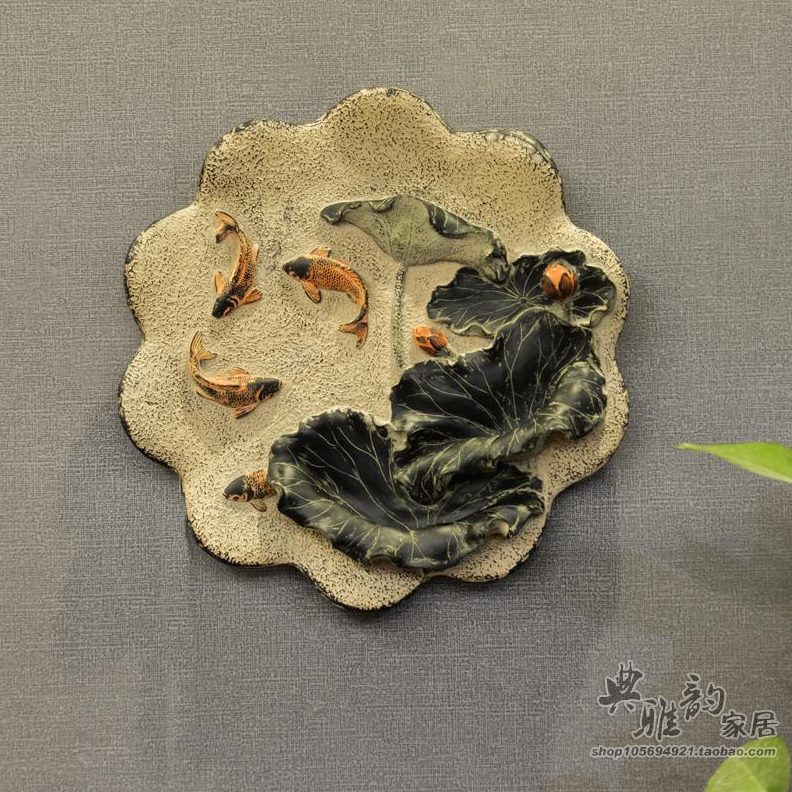 仿古新中式鱼树脂走廊无框画壁挂立体酒店舞件装饰画浮雕饰品壁饰图片