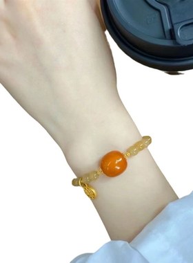 抖音爆款焦糖g色蜜蜡天然龙鳞石乐牌吊坠手链乐牌吊坠手链弹力手