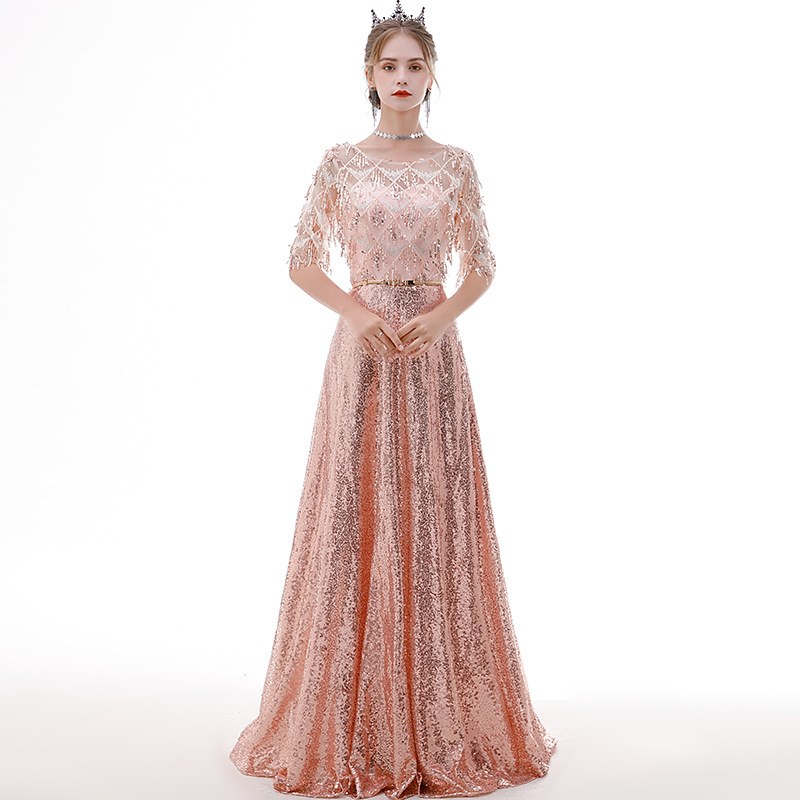 宴会晚礼服2023新款优雅长款主持人年会气P质晚装裙演出服女夏