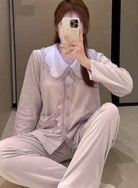 德绒睡衣女秋冬新款娃娃领长袖长裤韩版insN风加厚保暖家居服套装