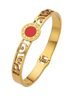 欧美复古镂空镶钻k钛钢手环女 高级感时尚罗马数字不锈钢弹簧手镯