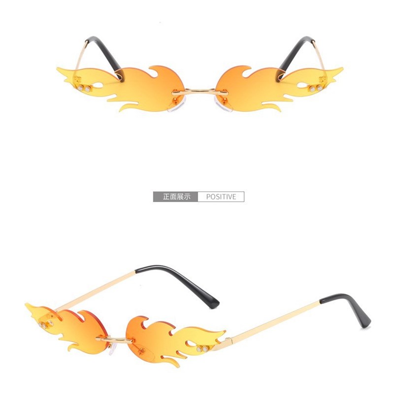 新款火焰欧美时尚太阳镜搞怪金属眼镜无框个O性墨镜女现货爆款