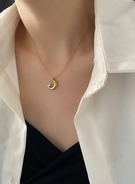 钛钢禹希不带配色l高级感设计ins百搭冷淡风月亮项链女饰品