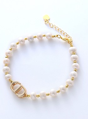 时尚字母天然淡水珍珠手链小众insE设计韩版简约个性闺蜜手串手饰