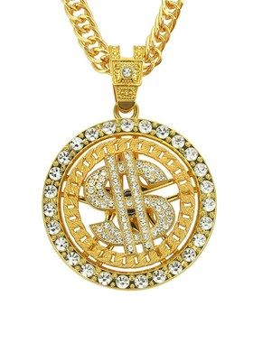 欧美爆款嘻哈个性潮牌项链 镶钻美元转动吊坠P项饰 夜店泡吧配饰