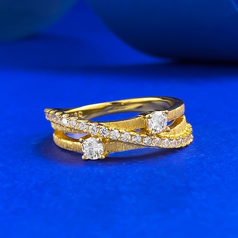 珠宝 直播新款S925t银三圈环绕拉丝排戒戒指环 时尚百搭气质款