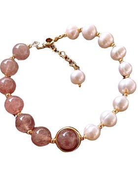 天然珍珠草莓晶手链女小u众设计简约手饰手串闺蜜款直播货源礼物