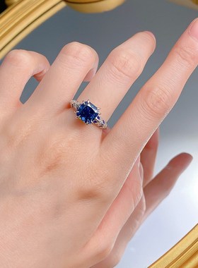 珠宝S92i5银8*8m皇家蓝方形高碳钻戒指仿真钻石戒指女欧美款
