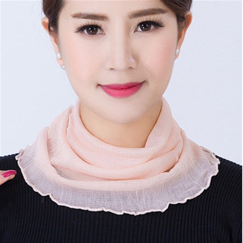 真丝围脖女套头脖套纱巾围巾春秋桑蚕丝L网眼不防晒假领子小方巾